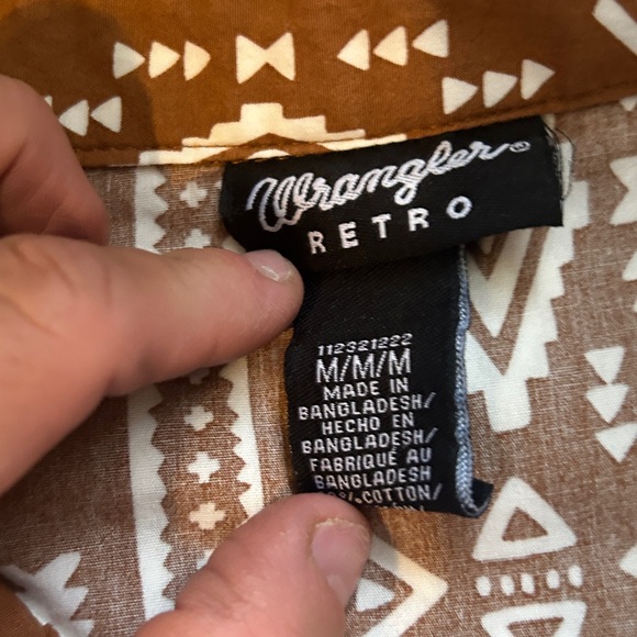 Wrangler Retro Western Pearl Snap Shirt Brown Aztec Stripe M - Picture 8 of 9